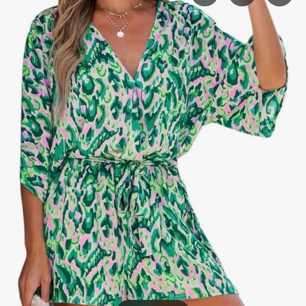 Green and Pink Patterned Women's romper